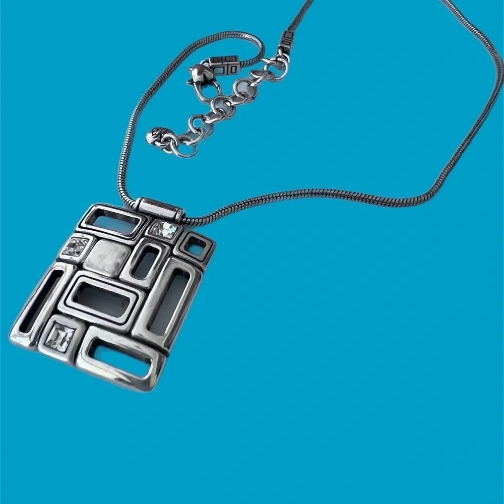 Brighton Rectangle Geometric Necklace Retired Silver plated.  Beautiful necklace